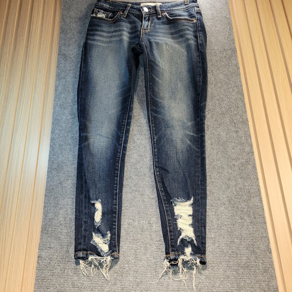 BKE Stella Ankle Skinny Jeans Women 26 Blue Good Distressed Raw Hem Low Rise
